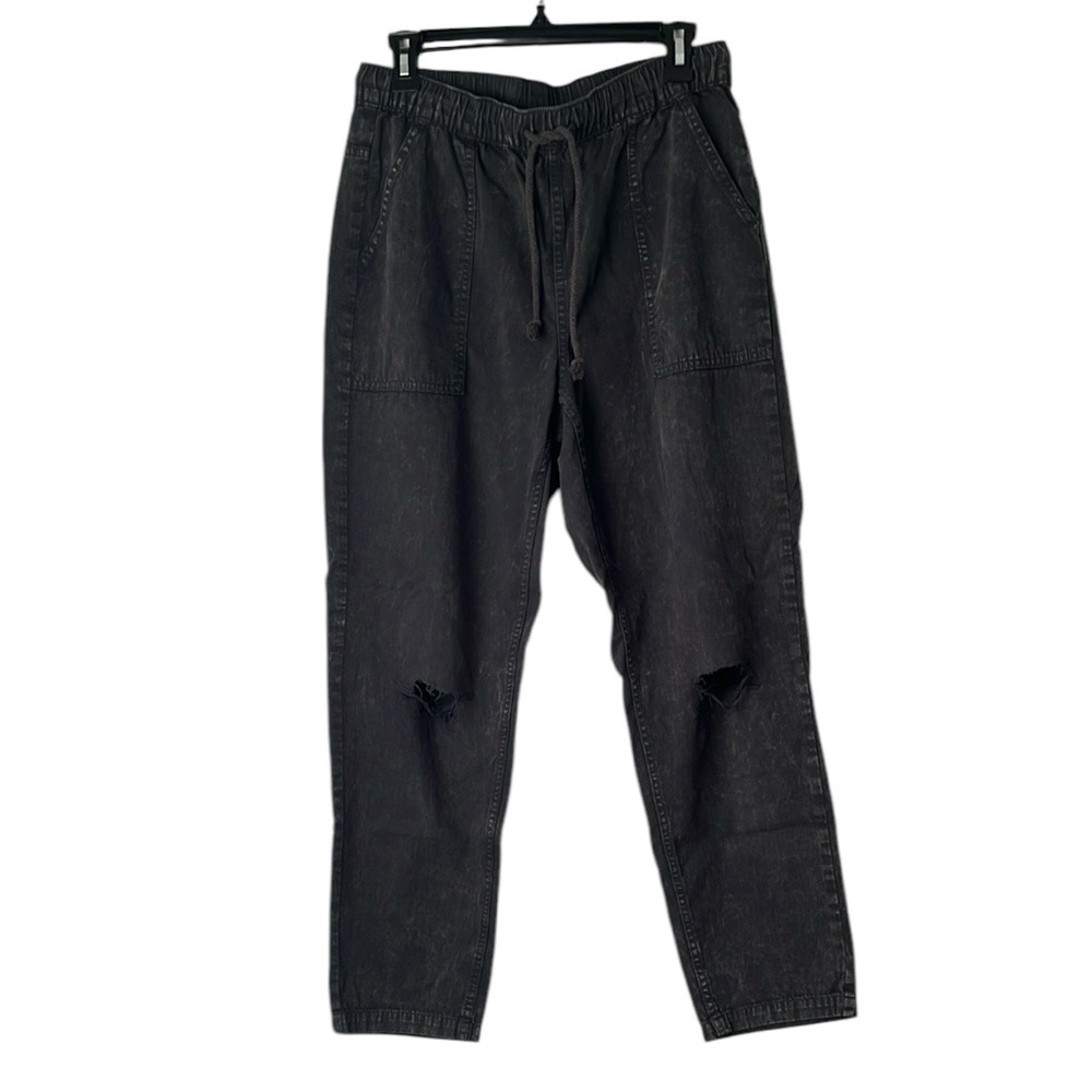 Aerie Black Distressed Chambray Jogger Pants